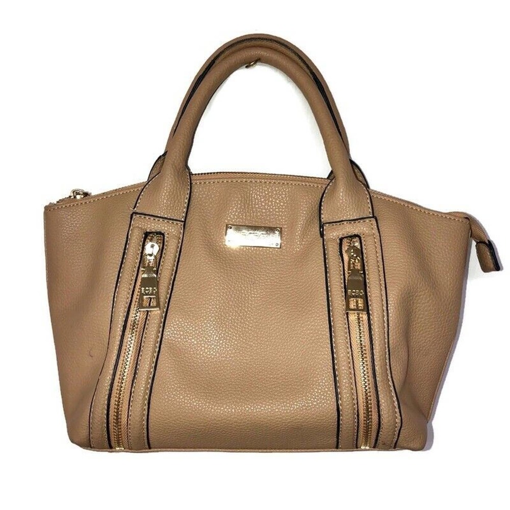 BCBG Paris Women's Handbag Nude Tan Faux Leather Satchel Purse 10 x 9 x 3.
